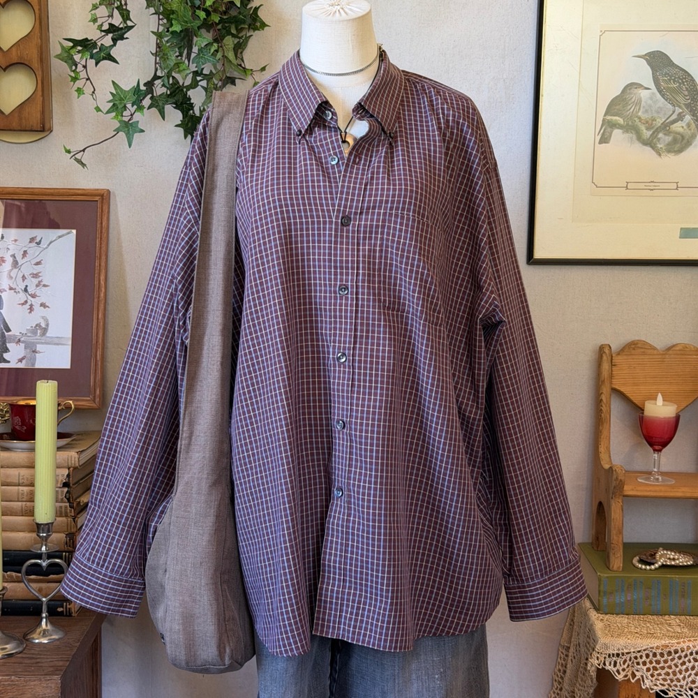 Burgundy Plaid Button Down Shirt Oversized Grandpacore Vintage XXL Indie Grunge